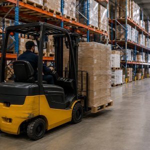 Carrello elevatore in un magazzino per la movimentazione dei materiali