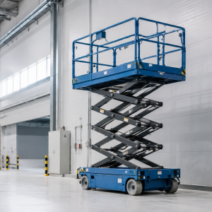 Piattaforma aerea elettrica a pantografo in un ambiente industriale