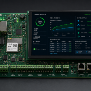Scheda elettronica con display e connessioni per la gestione dei dati di funzionamento